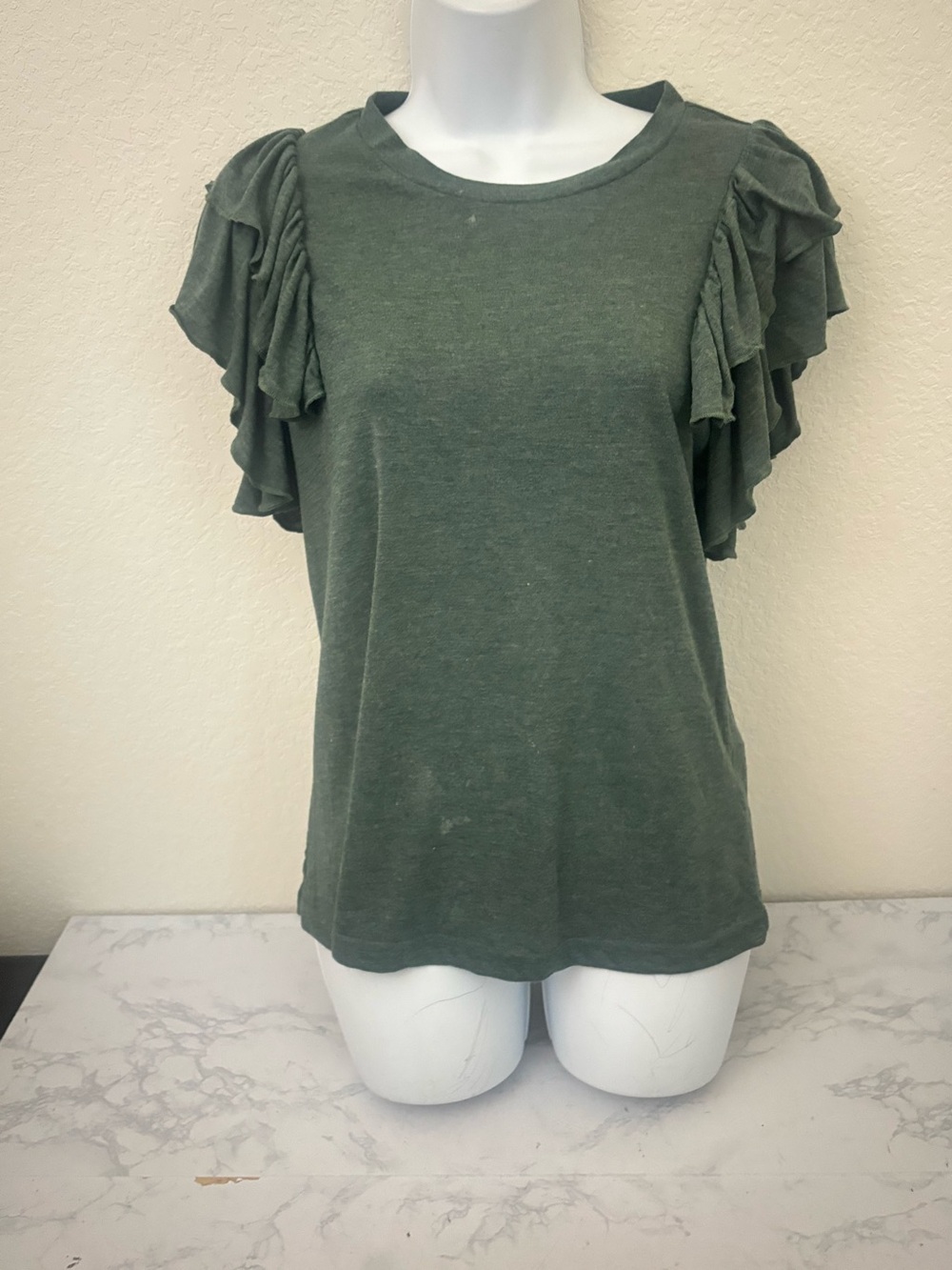 EMERY ROSE Short Flutter Sleeve cottagecore Womens M Green Pullover Top